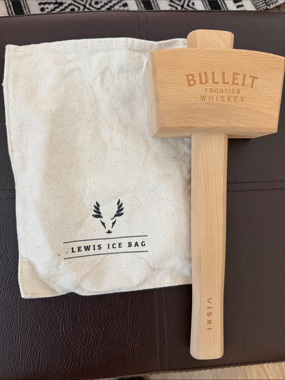 Lewis Ice Bag Set with Wood Mallet - Natural/Beige